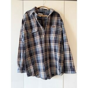 Carhartt Heavyweight Plaid Flannel Shirt Mens L Blue Navy Distressed Workwear